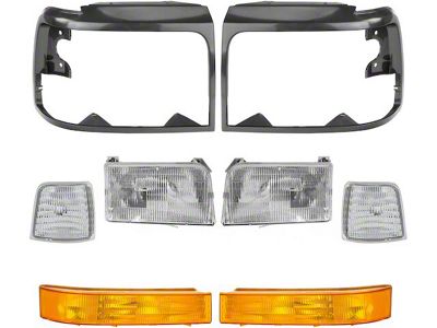 Headlights with Bezels, Parking and Corner Lights; Black Housing; Clear Lens (92-96 Bronco)