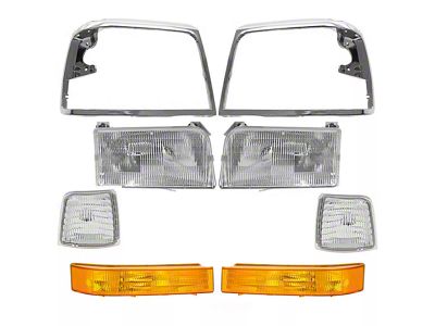 Headlights with Bezels, Parking and Corner Lights; Chrome Housing; Clear Lens (92-96 Bronco)