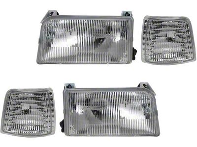 Headlights with Corner Lights; Chrome Housing; Clear Lens (92-96 Bronco)