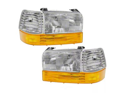 Headlights with Parking and Corner Lights; Chrome Housing; Clear Lens (92-96 Bronco)