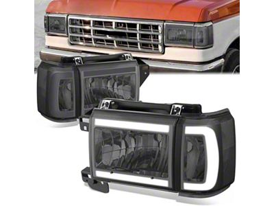 LED DRL Headlights with Clear Corners; Chrome Housing; Smoked Lens (87-91 Bronco)