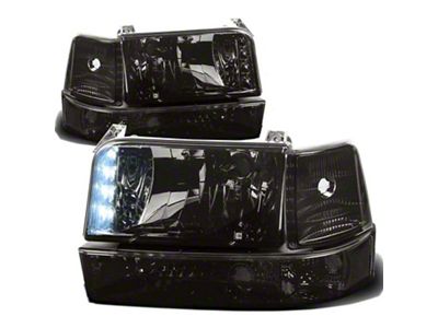 LED DRL Headlights with Clear Corners; Chrome Housing; Smoked Lens (92-96 Bronco)