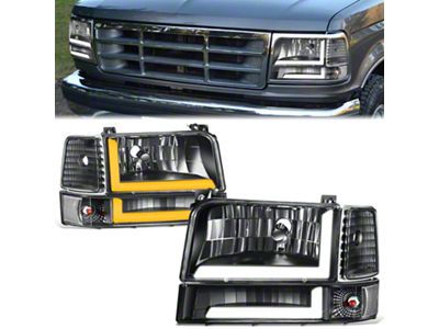 LED Switchback Headlights with Clear Corners; Black Housing; Clear Lens (92-96 Bronco)