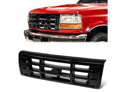 Upper Replacement Grille; Gloss Black (92-96 Bronco)