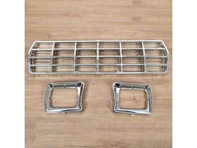 Upper Replacement Grille with Headlight Bezels; Chrome (78-79 Bronco)