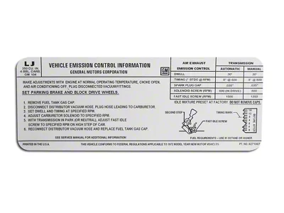 CA 350 Base Engine Emission Decal (1972 Corvette C3)