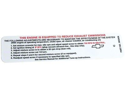 CA 350 Horsepower Emission Label (1968 Corvette C3)