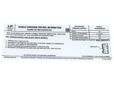 CA 350 LT1 Emission Decal (1972 Corvette C3)