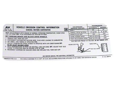 CA 454/365 HP Emission Decal (1971 Corvette C3)