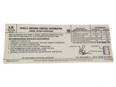 CA 454 Emission Decal (1972 Corvette C3)