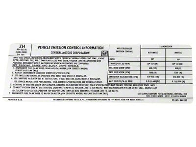 CA 454 Emission Decal (1974 Corvette C3)