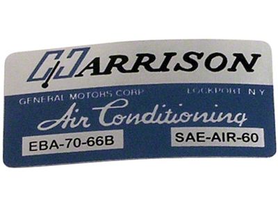 CA Air Conditioner Foil Plate Decal (1966 Corvette C2)