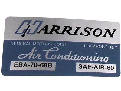 CA Air Conditioner Foil Plate Decal (1968 Corvette C3)