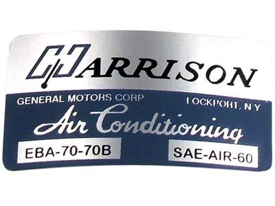 CA Air Conditioner Foil Plate Decal (1970 Corvette C3)