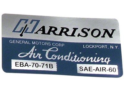 CA Air Conditioner Foil Plate Decal (1971 Corvette C3)