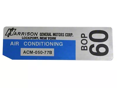 CA Air Conditioner Foil Plate Decal (1977 Corvette C3)