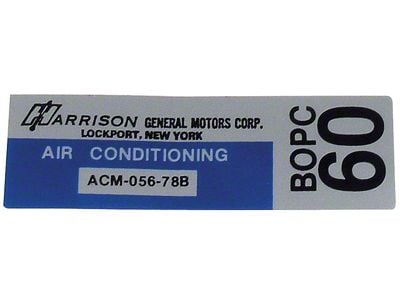 CA Air Conditioner Foil Plate Decal (1978 Corvette C3)