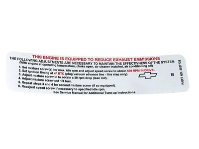 CA Automatic 300/390/400 Horsepower Emission Label (1968 Corvette C3)