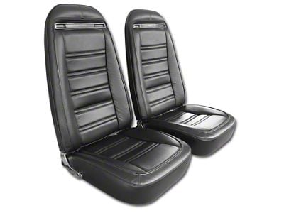 CA Driver Series Leather/Vinyl Complete Seats with Shoulder Harness; Black (70-71 Corvette C3)