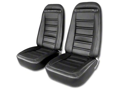 CA Driver Series Leather/Vinyl Complete Seats with Shoulder Harness; Black (1972 Corvette C3)