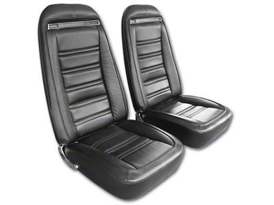 CA Driver Series Leather/Vinyl Complete Seats with Shoulder Harness; Black (1975 Corvette C3)