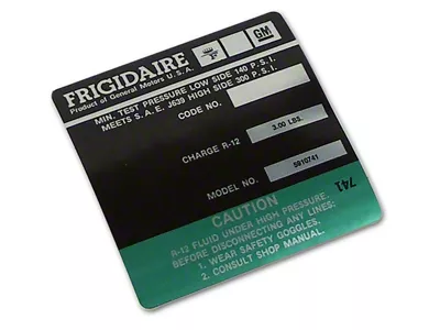 CA Frigidaire Air Conditioner Compressor Decal (74-76 Corvette C3)