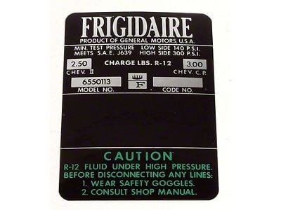 CA Frigidaire Air Conditioner Compressor Decal (1966 Corvette C2)