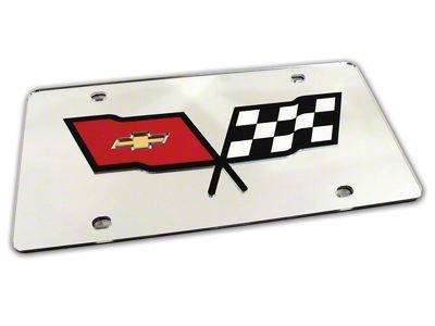 CA 1953-1982 Corvette Front License Plate. Mirrored with Black Cross Flags Logo