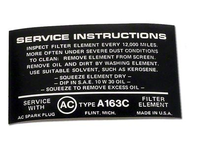 CA Fuel Injection Instruction Air Cleaner Decal (63-64 Corvette C2)