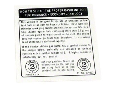 CA Fuel Recommendations Decal (73-74 Corvette C3)