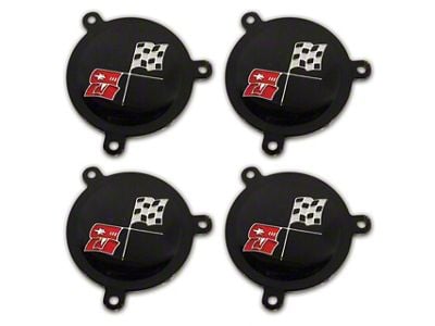 CA 1965-1966 Corvette Hubcap Spinner Emblems. with Black Upper Driver Side - 4 Piece Set