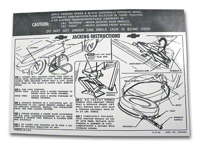 CA Jacking Instruction Decal (63-66 Corvette C2 w/ Knock-Off Wheel)