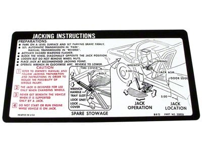 CA Jacking Instruction Decal (1974 Corvette C3)