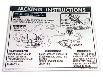 CA Jacking Instruction Decal (63-66 Corvette C2 w/ 36-Gallon Fuel Tank & Knock-Off Wheel)