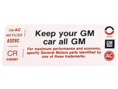 CA Keep Your GM Car All GM Air Cleaner Decal (1972 Corvette C3)