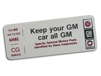 CA Keep Your GM Car All GM Air Cleaner Decal (1979 Corvette C3)