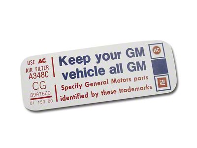 CA Keep Your GM Car All GM Air Cleaner Decal (1979 Corvette C3)