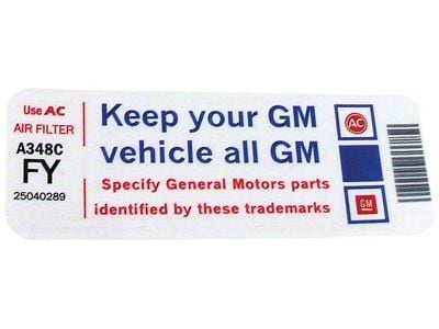 CA Keep Your GM Car All GM Air Cleaner Decal (1981 Corvette C3)