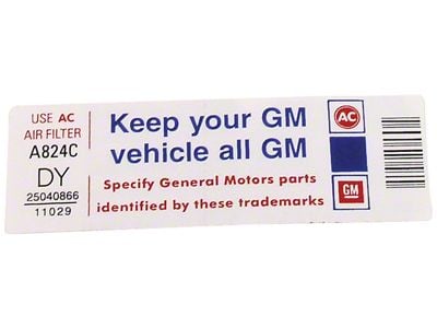 CA Keep Your GM Car All GM Air Cleaner Decal (1982 Corvette C3)