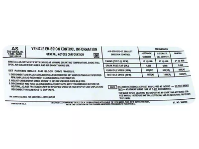 CA L48 Emission Decal (1975 Corvette C3)