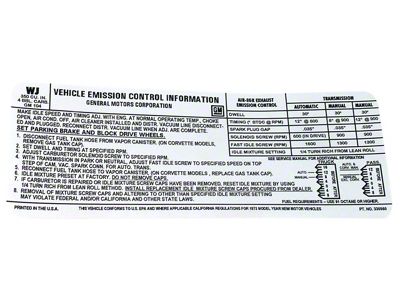 CA L48 Federal Emission Decal (1973 Corvette C3)