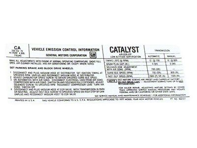 CA L82 Emission Decal (1977 Corvette C3)