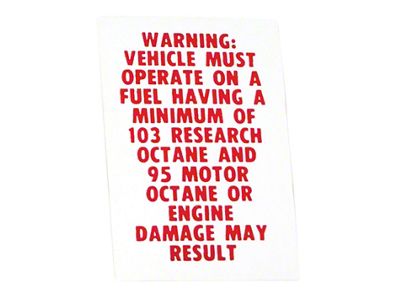 CA L88 Octane Warning Decal (67-69 Corvette C2 & C3)