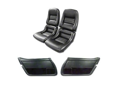 CA Leather Mounted Seats and Leather Door Panel Interior Package; 2-Inch Bolster; Black (79-81 Corvette C3)