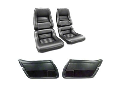 CA Leather Mounted Seats and Leather Door Panel Interior Package; 4-Inch Bolster; Black (79-81 Corvette C3)