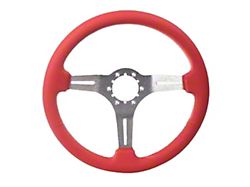 Leather Steering Wheel with Chrome Spokes; Red (69-82 Corvette C3)