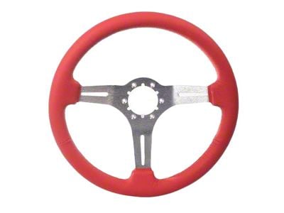 CA Leather Steering Wheel with Chrome Spokes; Red (69-82 Corvette C3)