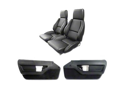 CA Leather/Vinyl Mounted Seats and Door Panel Interior Package; Black with Perforated Inserts (84-88 Corvette C4 Coupe)