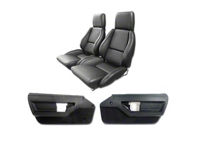 CA Leather/Vinyl Mounted Seats and Door Panel Interior Package; Black with Perforated Inserts (86-88 Corvette C4 Convertible)