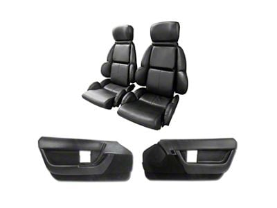 CA Leather/Vinyl Mounted Seats and Door Panel Interior Package; Black (90-92 Corvette C4)